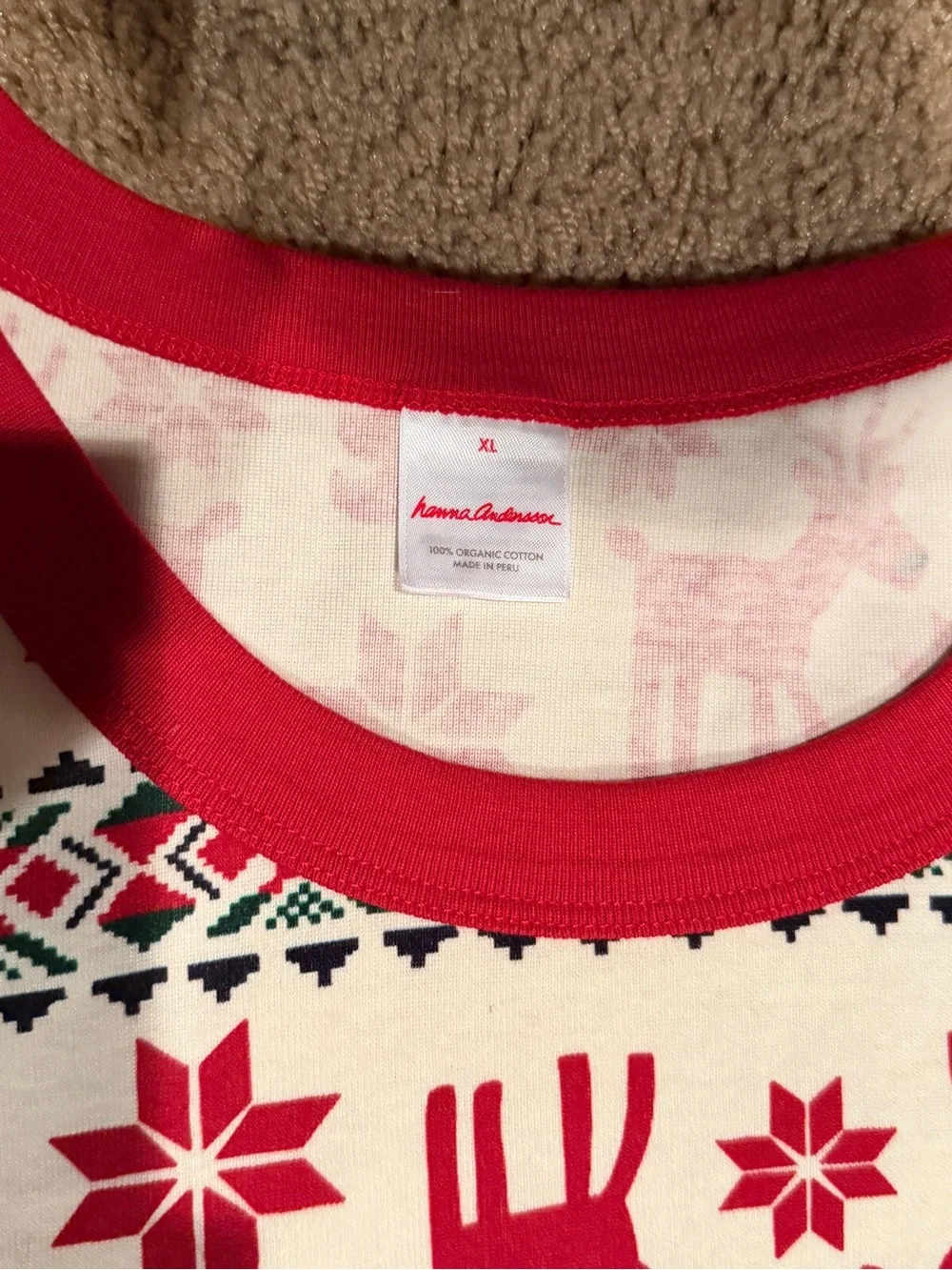 Red‎ & Cream Reindeer Print Pajama Set Organic Cotton